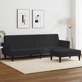 Sofá cama de 2 plazas con taburete terciopelo negro de , Sofás - Ref: Foro24-3216253, Precio: 350,73 €, Descuento: %