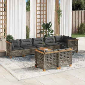 Set de muebles de jardín 9 pzas y cojines ratán sintético gris en Conjuntos de jardín | Comprar online en Foru.es
