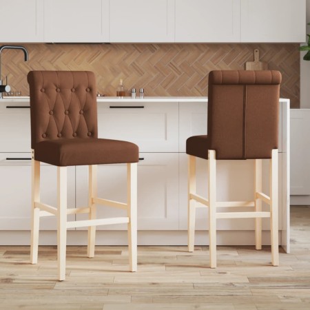 Taburetes altos 2 uds madera maciza de caucho y tela de , Taburetes de cocina - Ref: Foro24-4006217, Precio: 93,42 €, Descuen...