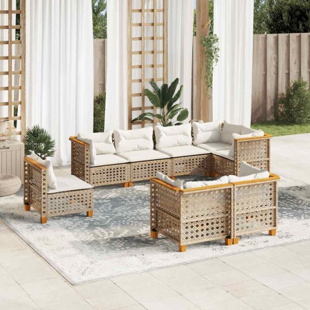 Set de sofás de jardín y cojines 8 piezas ratán sintético beige en Conjuntos de jardín | Comprar online en Foru.es