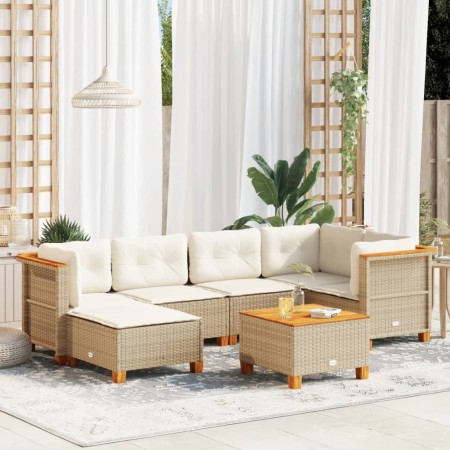Set sofás de jardín 7 piezas y cojines ratán sintético beige en Conjuntos de jardín | Comprar online en Foru.es