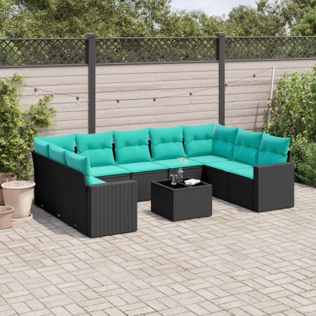 Set de sofás de jardín 10pzas con cojines ratán sintético negro de , Conjuntos de jardín - Ref: Foro24-3219397, Precio: 768,1...