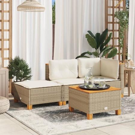 Taburete de jardín y cojín ratán sintético beige 63,5x56x32 cm de , Otomanas de exterior - Ref: Foro24-365913, Precio: 64,54 ...
