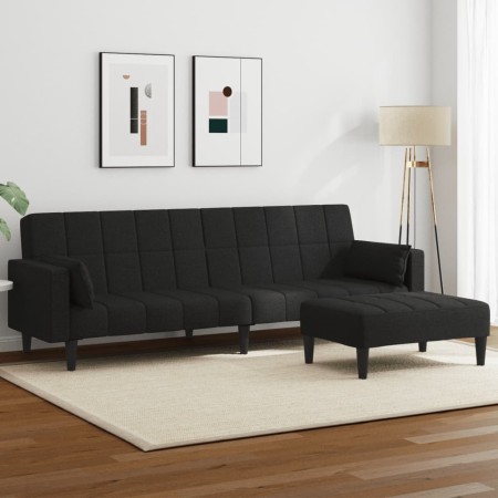 Sofá cama de 2 plazas con taburete tela negro de , Sofás - Ref: Foro24-3258125, Precio: 343,23 €, Descuento: %