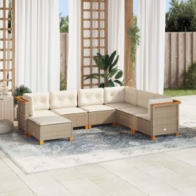 Set sofás de jardín 7 piezas y cojines ratán sintético beige en Conjuntos de jardín | Comprar online en Foru.es