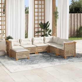 Set sofás de jardín 7 piezas y cojines ratán sintético beige en Conjuntos de jardín | Comprar online en Foru.es