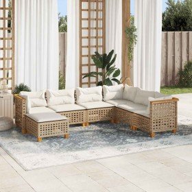 Set sofás de jardín 7 piezas y cojines ratán sintético beige en Conjuntos de jardín | Comprar online en Foru.es