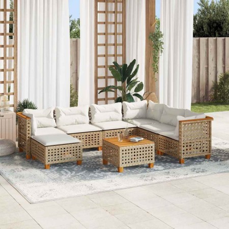 Set de sofás de jardín y cojines 8 piezas ratán sintético beige en Conjuntos de jardín | Comprar online en Foru.es
