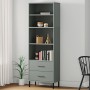 Librería con 2 cajones OSLO madera maciza gris 60x35x180 cm de , Librerías y estanterías - Ref: Foro24-351007, Precio: 203,85...