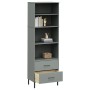 Librería con 2 cajones OSLO madera maciza gris 60x35x180 cm de , Librerías y estanterías - Ref: Foro24-351007, Precio: 203,85...