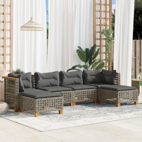 Set de muebles de jardín 6 pzas y cojines ratán sintético gris en Conjuntos de jardín | Comprar online en Foru.es