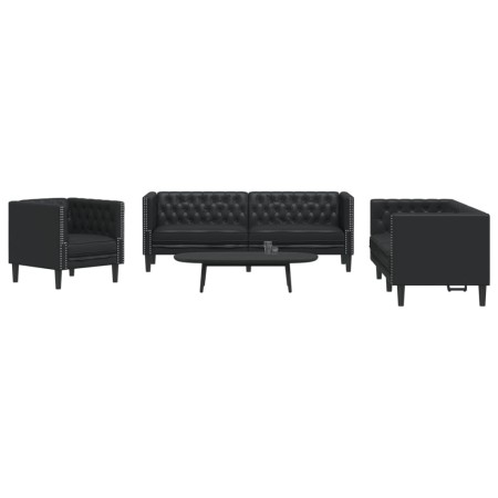 Juego de sofás Chesterfield 3 piezas cuero sintético negro de , Sofás - Ref: Foro24-3209267, Precio: 792,85 €, Descuento: %