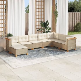 Set de sofás de jardín y cojines 8 piezas ratán sintético beige en Conjuntos de jardín | Comprar online en Foru.es