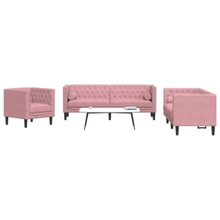 Set de sofás Chesterfield con cojines 3 piezas terciopelo rosa de , Sofás - Ref: Foro24-3209284, Precio: 803,32 €, Descuento: %