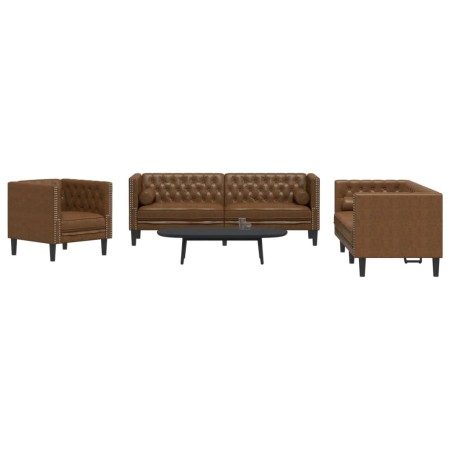 Set de sofás Chesterfield y cojines 3 pzs ante sintético marrón de , Sofás - Ref: Foro24-3209290, Precio: 759,26 €, Descuento: %