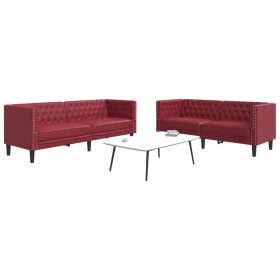 Juego de sofás Chesterfield 2 piezas cuero sintético rojo tinto de , Sofás - Ref: Foro24-3209278, Precio: 542,01 €, Descuento: %