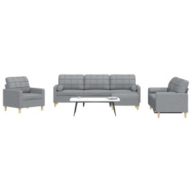 Juego de sofá 4 piezas con reposapiés y cojines tela gris claro de , Sofás - Ref: Foro24-3278311, Precio: 699,54 €, Descuento: %