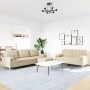 Juego de sofás 3 pzas con reposapiés y cojines tela crema de , Sofás - Ref: Foro24-3278345, Precio: 587,96 €, Descuento: %