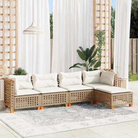 Juego de sofás jardín con cojines 5 pzas ratán sintético beige de , Conjuntos de jardín - Ref: Foro24-3261790, Precio: 424,90...