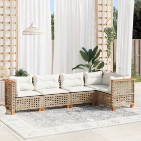 Juego de sofás jardín con cojines 5 pzas ratán sintético beige de , Conjuntos de jardín - Ref: Foro24-3261814, Precio: 434,29...