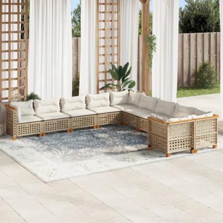 Juego de sofás jardín con cojines beige 10 pzas ratán sintético de , Conjuntos de jardín - Ref: Foro24-3262048, Precio: 828,4...