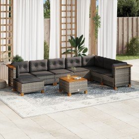Set de muebles de jardín 9 pzas y cojines ratán sintético gris en Conjuntos de jardín | Comprar online en Foru.es
