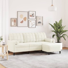Sofá de 3 plazas con taburete de terciopelo crema 180 cm de , Sofás - Ref: Foro24-3278275, Precio: 359,90 €, Descuento: %