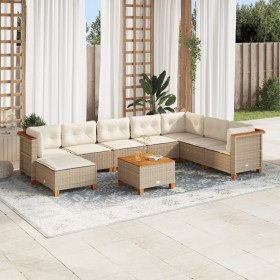 Set de sofás de jardín con cojines 9 pzas ratán sintético beige en Conjuntos de jardín | Comprar online en Foru.es