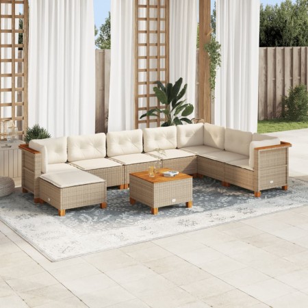 Set de sofás de jardín con cojines 9 pzas ratán sintético beige en Conjuntos de jardín | Comprar online en Foru.es