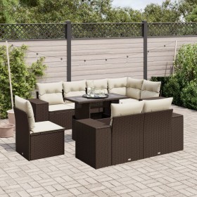 Set de sofás de jardín 9 pzas y cojines ratán sintético marrón de , Conjuntos de jardín - Ref: Foro24-3269303, Precio: 707,31...