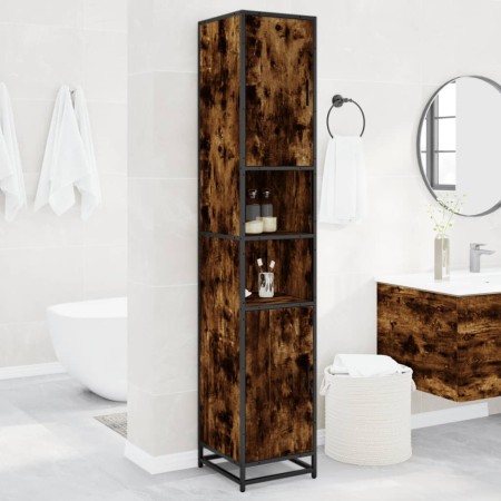 Armario de baño madera y metal roble ahumado 35x37,5x188,5 cm de , Muebles de baño - Ref: Foro24-3300882, Precio: 142,07 €, D...