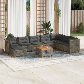 Set de muebles de jardín 9 pzas y cojines ratán sintético gris en Conjuntos de jardín | Comprar online en Foru.es