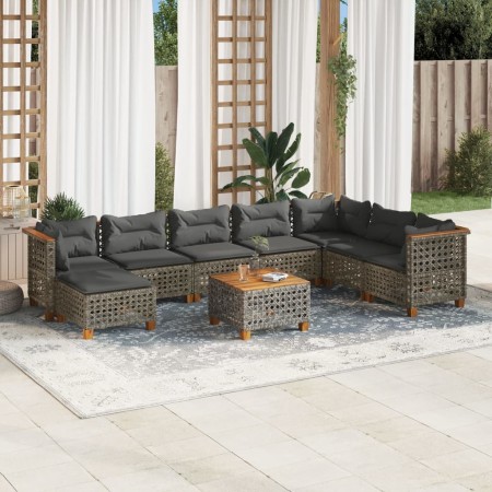 Set de muebles de jardín 9 pzas y cojines ratán sintético gris en Conjuntos de jardín | Comprar online en Foru.es