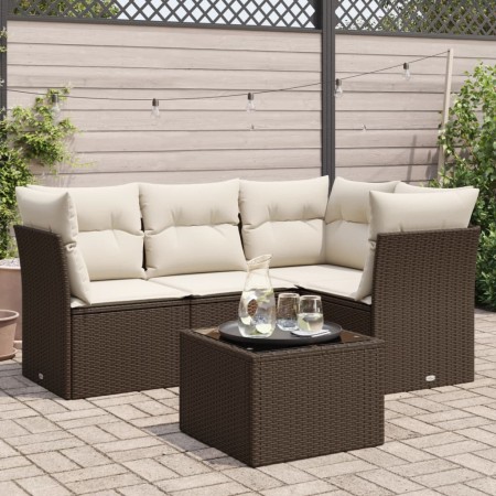 Set comedor de jardín 5 piezas y cojines ratán sintético marrón de , Conjuntos de jardín - Ref: Foro24-3217593, Precio: 348,3...