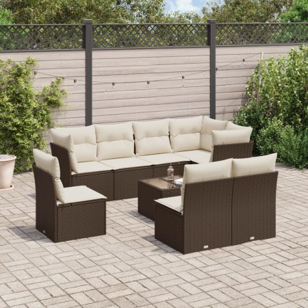Set de sofás de jardín 9 pzas y cojines ratán sintético marrón de , Conjuntos de jardín - Ref: Foro24-3249612, Precio: 554,60...
