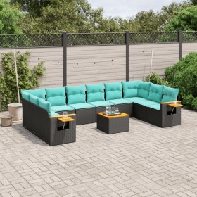 Set de sofás de jardín 11 pzas y cojines ratán sintético negro de , Conjuntos de jardín - Ref: Foro24-3227170, Precio: 815,60...