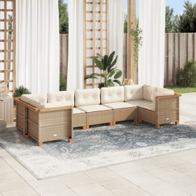 Set sofás de jardín 7 piezas y cojines ratán sintético beige en Conjuntos de jardín | Comprar online en Foru.es