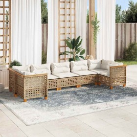 Set sofás de jardín 7 piezas y cojines ratán sintético beige en Conjuntos de jardín | Comprar online en Foru.es