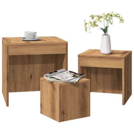 Mesas apilables 3 pzas madera contrachapada color roble artisan de , Mesas auxiliares - Ref: Foro24-856687, Precio: 79,17 €, ...
