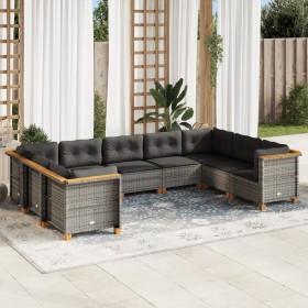 Set de muebles de jardín 9 pzas y cojines ratán sintético gris en Conjuntos de jardín | Comprar online en Foru.es