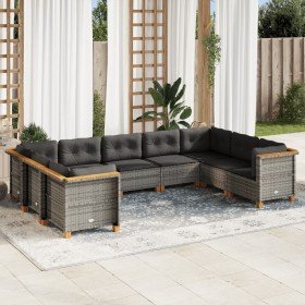 Set de muebles de jardín 9 pzas y cojines ratán sintético gris en Conjuntos de jardín | Comprar online en Foru.es