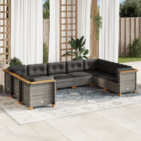 Set de muebles de jardín 9 pzas y cojines ratán sintético gris en Conjuntos de jardín | Comprar online en Foru.es