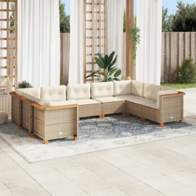 Set de sofás de jardín con cojines 9 pzas ratán sintético beige en Conjuntos de jardín | Comprar online en Foru.es