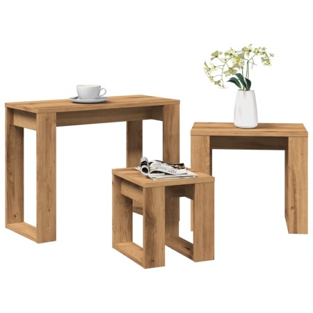 Mesas apilables 3 uds madera de ingeniería roble artisan de , Mesas auxiliares - Ref: Foro24-856679, Precio: 58,94 €, Descuen...
