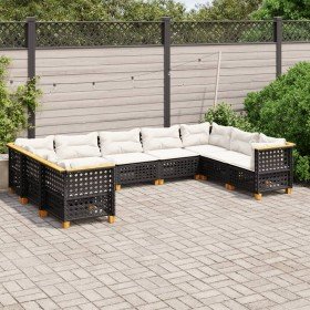 Set de sofás de jardín 8 piezas y cojines ratán sintético negro en Conjuntos de jardín | Comprar online en Foru.es