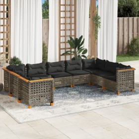 Set de muebles de jardín 9 pzas y cojines ratán sintético gris en Conjuntos de jardín | Comprar online en Foru.es