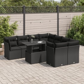 Set de sofás de jardín con cojines 9 pzas ratán sintético negro de , Conjuntos de jardín - Ref: Foro24-3326126, Precio: 622,9...