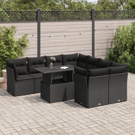 Set de sofás de jardín con cojines 9 pzas ratán sintético negro de , Conjuntos de jardín - Ref: Foro24-3326126, Precio: 622,9...