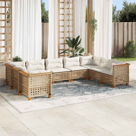 Set de sofás de jardín con cojines 9 pzas ratán sintético beige en Conjuntos de jardín | Comprar online en Foru.es