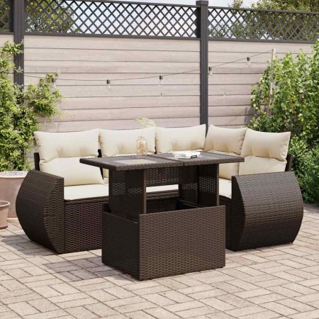 Set comedor de jardín 5 piezas y cojines ratán sintético marrón de , Conjuntos de jardín - Ref: Foro24-3326634, Precio: 418,4...